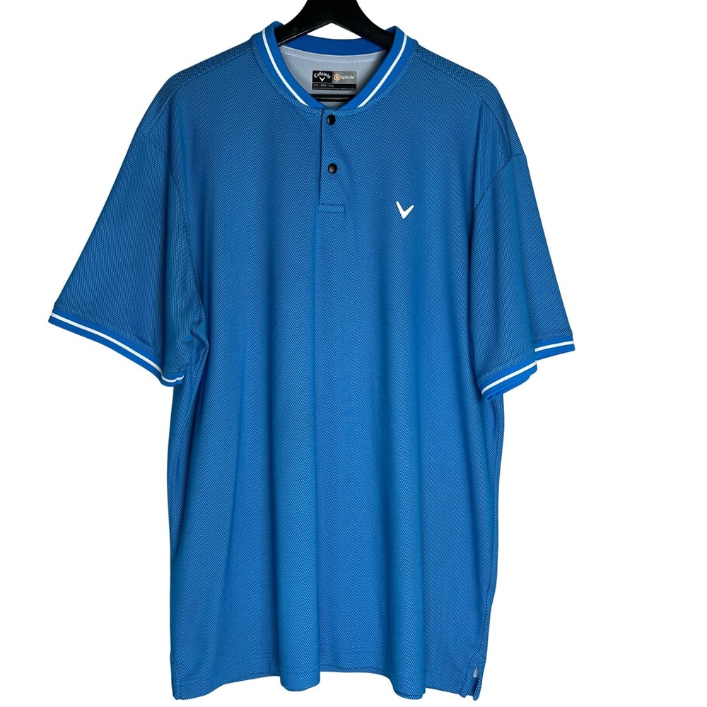 Callaway Opti-Dri Mens XXL Blue Textured Henley Polo Shirt Short Sleeve Golf Top